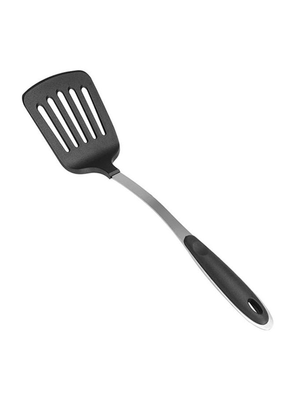 RoyalFord Nylon Slotted Spatula with Steel Handle, Black/Silver