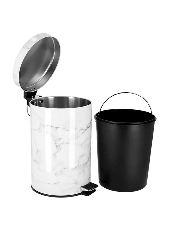 RoyalFord Marble Design Plastic Dust Bin, 7 Liters, White