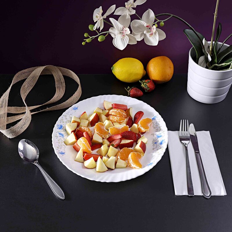 Royalford 10.5-inch Elegant Floral Design Opal Romantic Dinner Plate, RF5678, White