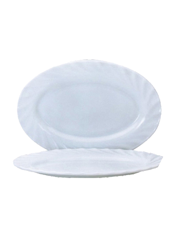 RoyalFord 14-inch Opal Ware Spin Oval Dinner Plate, RF4531, White
