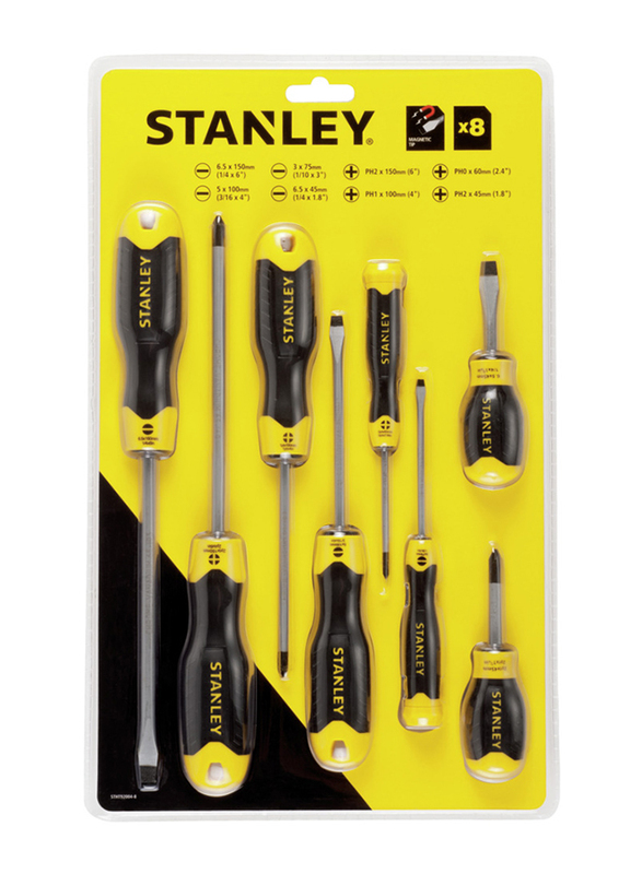 

Stanley 8-Piece Cushion Grip Magnetic Tip Screwdriver Set, STHT92004-8, Black/Yellow