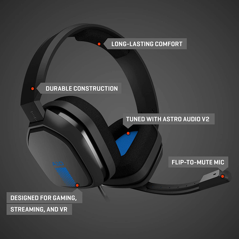 Astro A10 Headset PS4 GEN1 Wired Over-Ear Noise Cancelling Gaming Headphones, Grey/Blue