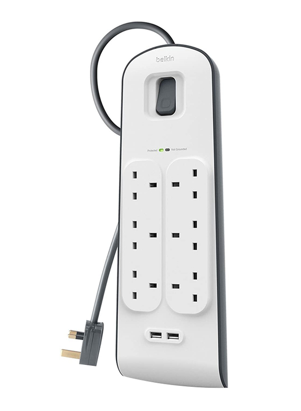 

Belkin Dual Port 6-Way Surge Protection Strip with 2 Meters Cord, White