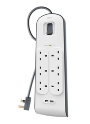 Belkin Dual Port 6-Way Surge Protection Strip with 2 Meters Cord, White
