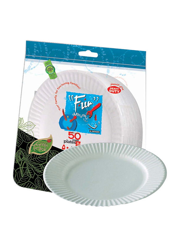 Fun Everyday 9-inch 50-Piece Heavy-Duty Paper Round Plate Set, Large, White