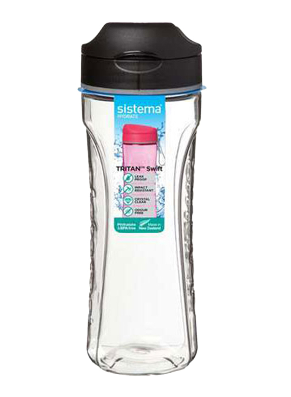Sistema 600ml Tritan Swift Plastic Water Bottle, Black