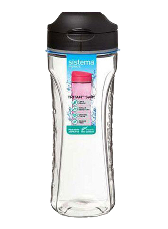 Sistema 600ml Tritan Swift Plastic Water Bottle, Black