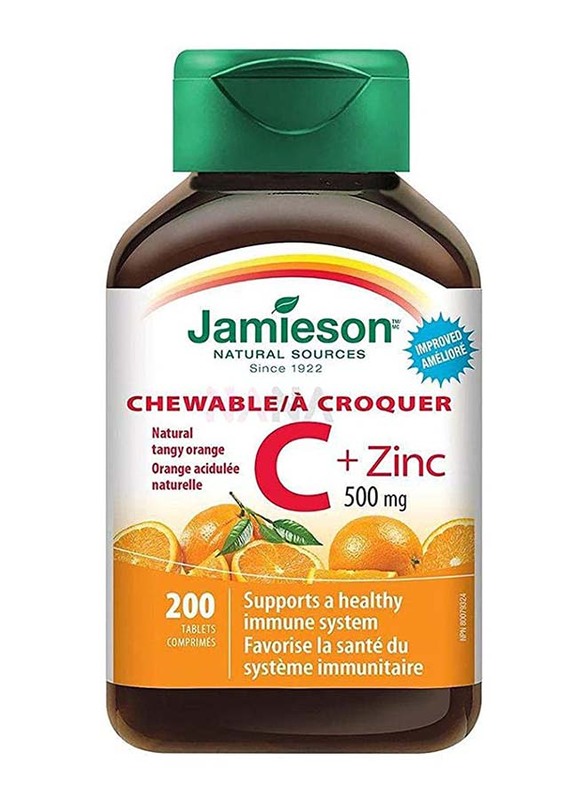 

Jamieson C + Zinc Chewable Natural Tangy Orange Tablets, 500mg, 200 Tablets