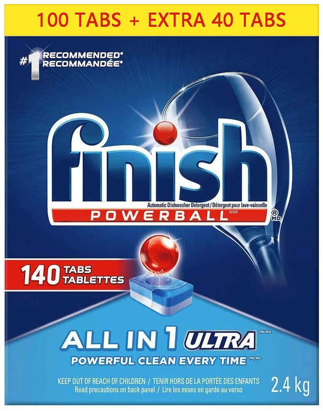 Finish Powerball All in One Ultra Clean Dishwasher Tablets XXXL Pack, 140 Tablets