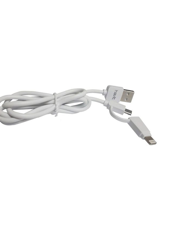 Havit 1-Meter 2-in-1 High Tech Cable, USB Type A Male to Lightning/Micro-B USB for Smartphones/Tablets, White