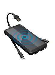 Iwalk 8000mAh Scorpion Air Wireless Fast Charging Pad Power Bank, with Micro-USB/USB-C Input, with Built-in Lightning/Micro USB/USB A Cable, UBA8000, Black