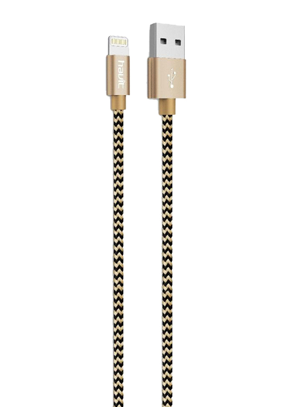 Havit 1-Meter Premium Lightning Cable, USB Type A Male to Lightning for Apple Devices, Gold/Black