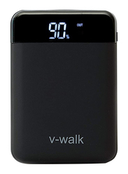 V-Walk 10000mAh Lithium-Polymer Digital Display High Density Power Bank, with Micro-USB/USB-C Input, with Rubber Coating and Micro-USB Cable, HT-B10D, Black