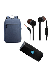 V-Walk Anti-Theft Backpack Laptop Bag with USB Charging Port/Bluetooth Speaker and JBL Tune 110 Earphones(9.1mm Driver), Black/Blue