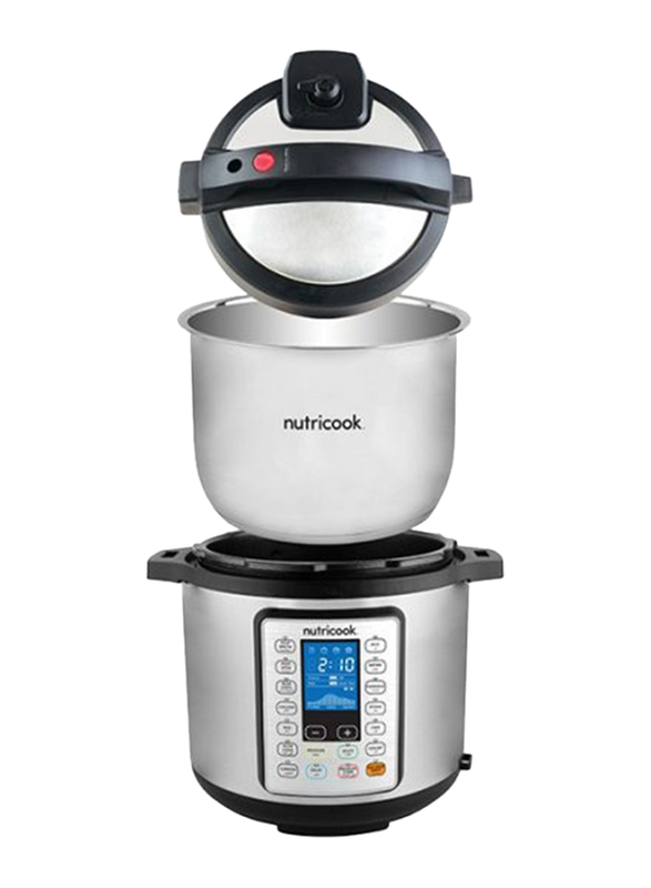 Nutri Cook Prime 6L Smart Pot Electric Stainless Steel Rice Cooker, 1000W, NC-SPPR6, Silver/Black