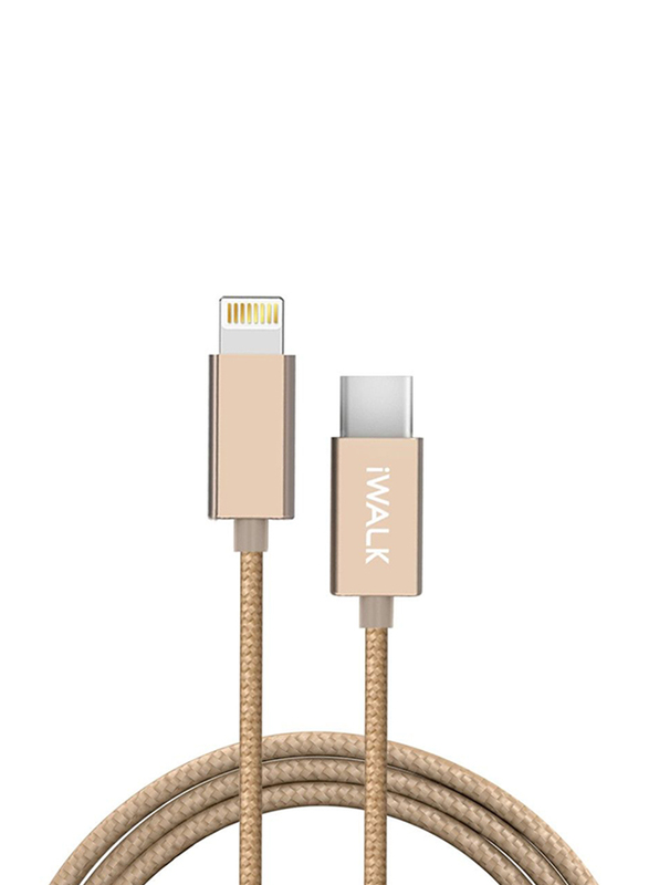 Iwalk 1-Meter High Tech Lightning Cable, Fast Charging USB Type-C Male to Lightning for Apple Devices, Gold