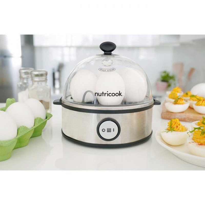 Nutri Cook Rapid 7-Eggs Electric Stainless Steel Egg Cooker, 360W, NC-EC360, Silver/Clear