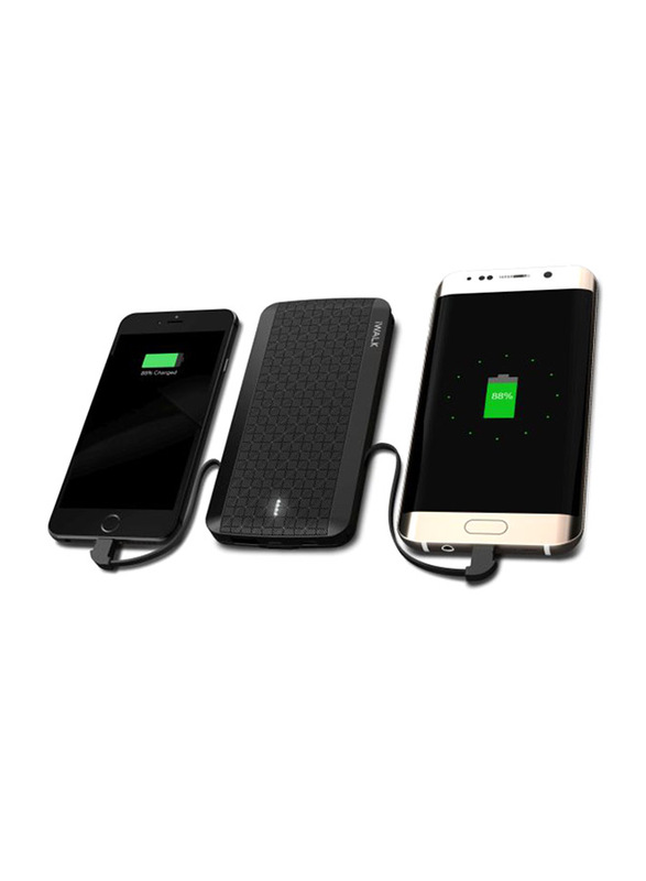 Iwalk 8000mAh Scorpion Ultra Slim Fast Charging Portable Power Bank, with Micro-USB Input, with Built-in Lightning/Micro USB/USB A Cable, T08-001A, Black