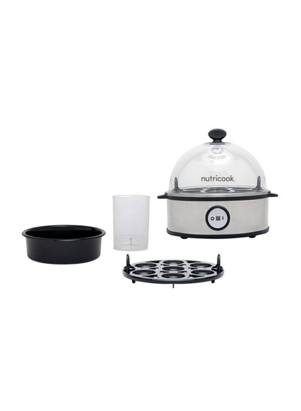 Nutri Cook Rapid 7-Eggs Electric Stainless Steel Egg Cooker, 360W, NC-EC360, Silver/Clear