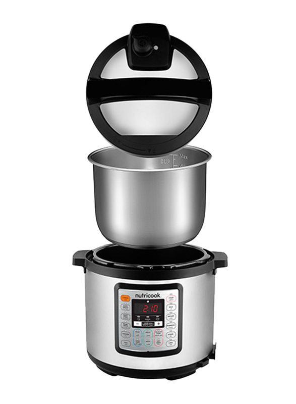 Nutri Cook Eko 6L Smart Pot Electric Stainless Steel Rice Cooker, 1000W, NC-SPEK6, Silver/Black