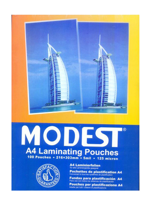 Modest A4 Laminating Pouches, 216 x 303mm, 100-Pieces, Multicolor