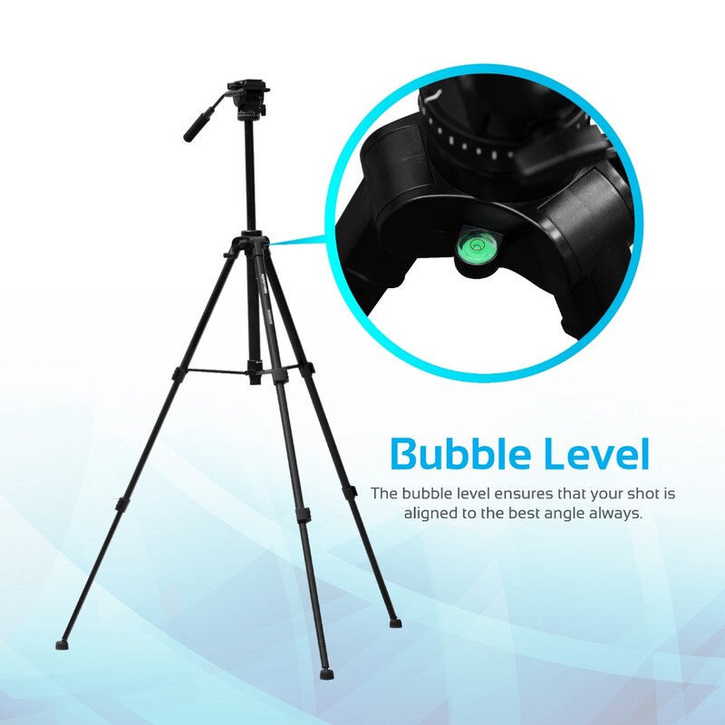 Promate Precise-170 Professional Aluminum 170cm Camera Tripod for Canon/Nikon/DSLR/Video Camcorder, 3 Way Pan Head, Quick Release Plate, 5KG Load Capacity, Bubble Level, Black