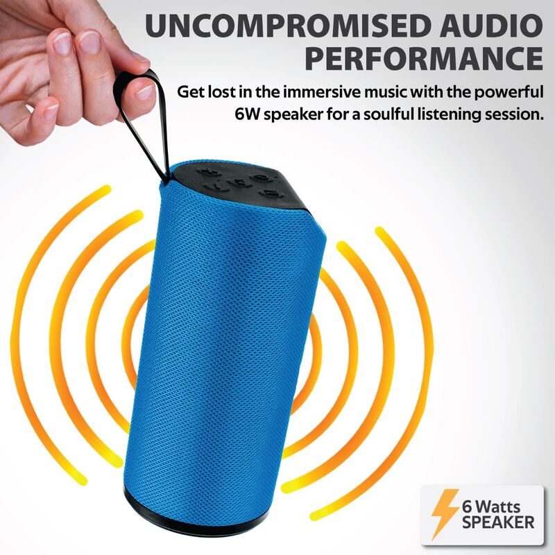 Promate Chill Portable Wireless Bluetooth v5.0 Stereo Speaker with 6W HD Sound, Built-In Mic, Micro SD Card Slot, In-Line AUX and 1200mAh Rechargeable Battery, Blue