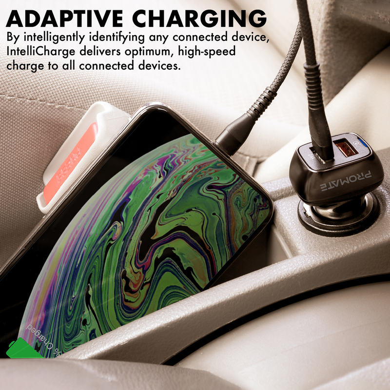 Promate Scud-30 Qualcomm Car Charger, Fast Charging 30W 2.4A Cigarette Lighter Power Outlet with Quick Charge 3.0 USB Port and Over-Charging Protection for iPad, GPS, Mobile Phones and Tablets, Black