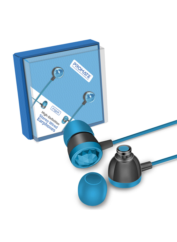 Promate Ingot 3.5mm Jack In-Ear Noise Cancelling Metallic Hi-Fi Stereo Earphones with Built-in Mic, Blue