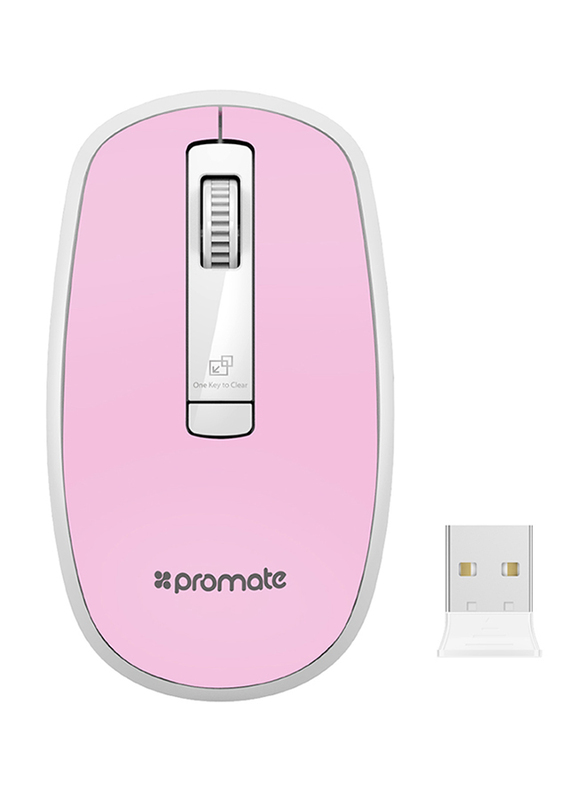 Promate CLIX-3 2.4 Ghz USB Wireless Ergonomic Mouse, Precision Scrolling for Windows Mac, Pink