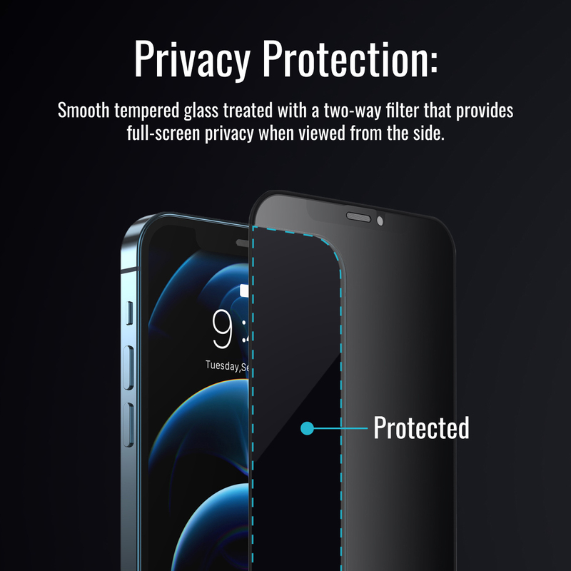 Promate Apple iPhone 13 Pro Max WatchDog Matte Anti-Spy 3D Tempered Glass Privacy Screen Protector, with Silicone Bumper, 9H Hardness, Anti-Fingerprint and Shatter Protection, Black