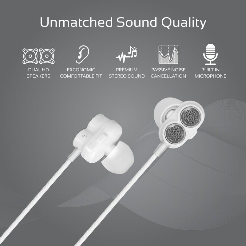 Promate Ivory In-Ear Earphones, Premium Dual-Driver Stereo Earbuds with Dual Dynamic Sound, Built-In Microphone, Anti Tangle Cords and Noise Isolation, Black