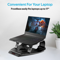 Promate Frostbase Cooling Pad for Gaming Laptop Upto 17-inch, Dual USB Port, Smart LED Illumination and Built-In Smartphone/Tablet Holder for Laptops/Smartphones/Tablet, Black