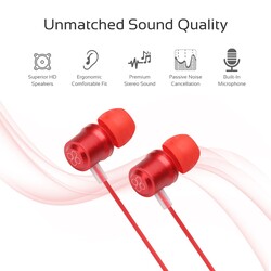 Promate Travi Wired Earphone, Premium Magnetic Stereo Earbuds with Microphone, Built-In Volume Control, 1.2m Tangle Free Wire and Noise Cancellation, Red