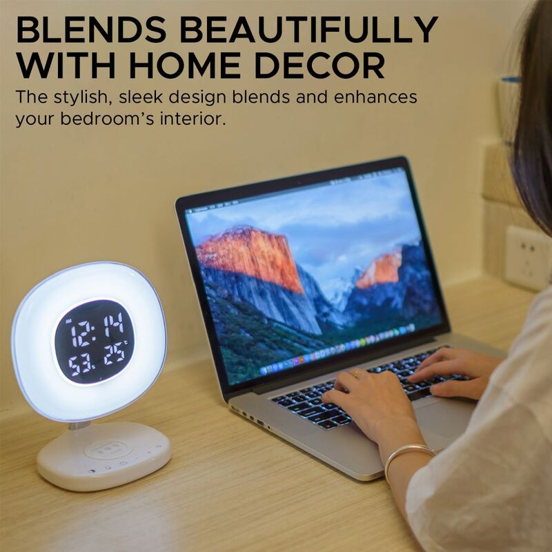 Promate AuraRise Wireless Charging Alarm Clock, Soothing Touch Control 6 Color LED Night Light, Wake-Up Digital Alarm Clock, 10W Fast Qi Wireless Charging for Home, Qi-Enabled Smartphones, White