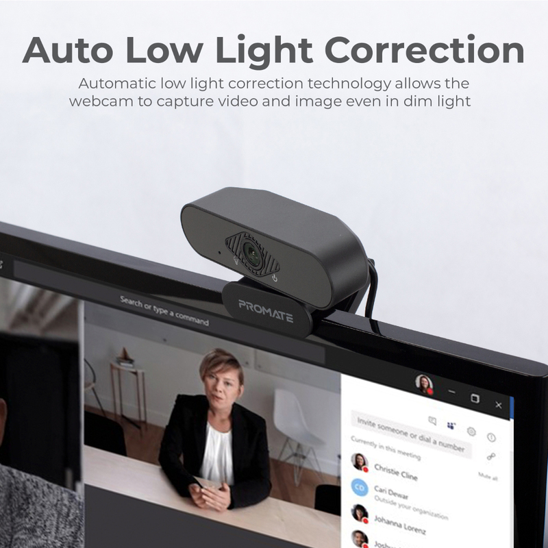 Promate ProCam-2 Premium Auto Focus FHD 1080P Pro USB Webcam with Built-In Noise Reduction Mic, Tripod Stand and 120° Wide Angle for Live Streaming/Video Chat/Online Classes/PC/iMac/Laptop, Black