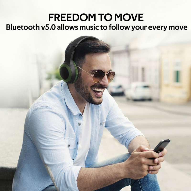 Promate Laboca Wireless Over-Ear Deep Bass Headphones with Built-in Mic, MicroSD Card Slot, Midnight Green