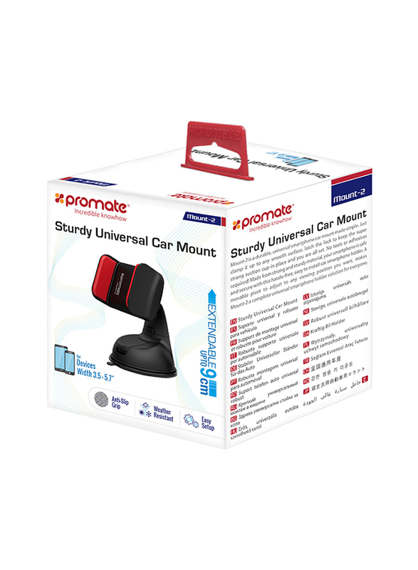 Promate Mount-2 Car Holder, Car Mount Holder for Smartphone and GPS, Red