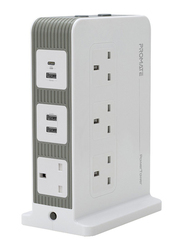 Promate Power Strip, 10 Way Sockets UK Plug, Multi Power Plug Extension with Smart 3 USB Ports and 3 Meter Cable, Black