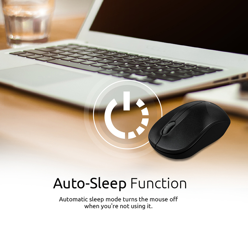 Promate CLIX-1 2.4Ghz Optical Wireless Mouse, Nano Bluetooth USB Receiver, 15 Meter Working Range, Black
