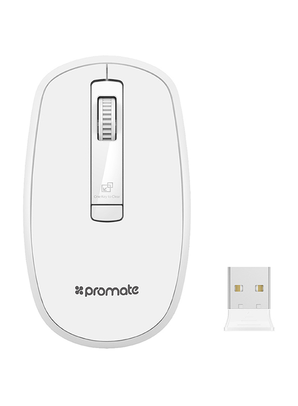 Promate CLIX-3 2.4 Ghz USB Wireless Ergonomic Mouse, Precision Scrolling for Windows Mac, White