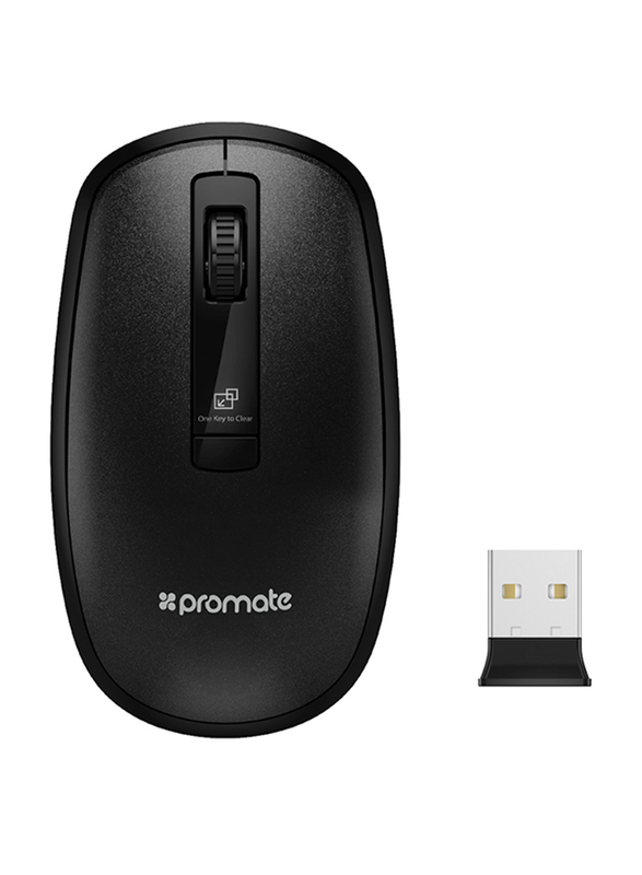 Promate CLIX-3 2.4 Ghz USB Wireless Ergonomic Mouse, Precision Scrolling for Windows Mac, Black