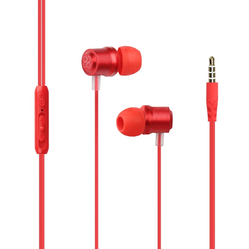 Promate Travi Wired Earphone, Premium Magnetic Stereo Earbuds with Microphone, Built-In Volume Control, 1.2m Tangle Free Wire and Noise Cancellation, Red