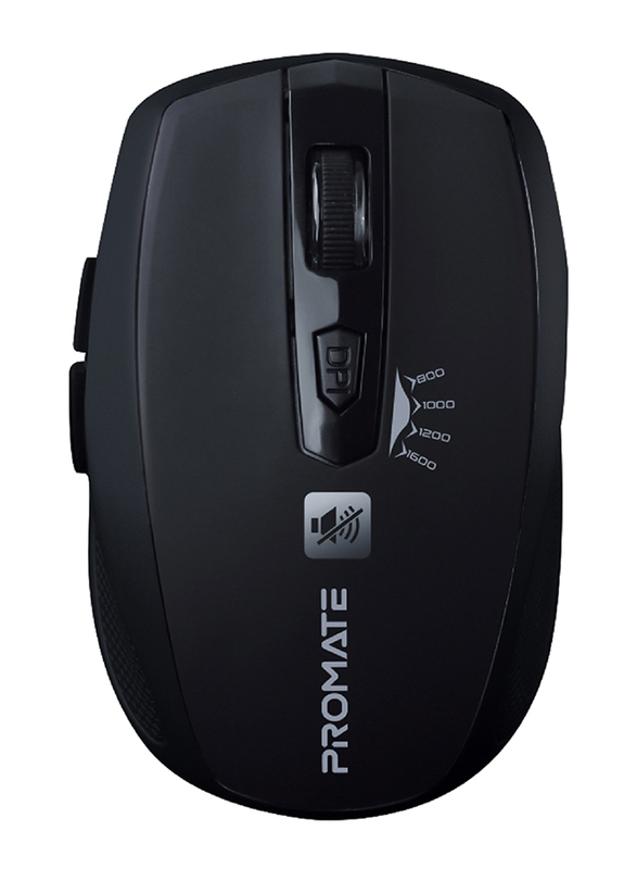 Promate Silent Wireless Optical Mouse with 6 Programmable Buttons, Breeze Black