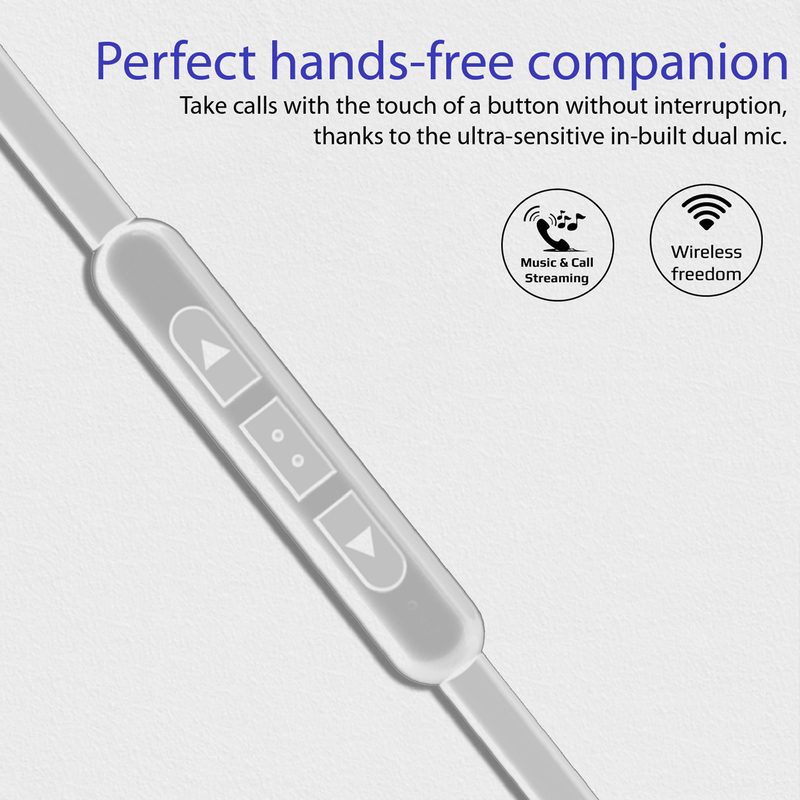 Promate Vitally 4 Magnetic Wireless Bluetooth v5.0 HD Bass Stereo In-Ear Noise Cancelling Neckband Headphones with Mic, Sweat Resistant, Camera Shutter Remote, White