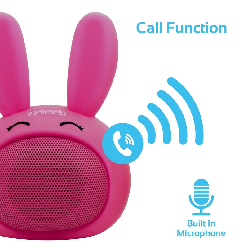 Promate Bunny Kids Bluetooth Speaker, Portable Wireless V4.1 Speaker with HD Sound Quality, Hands-Free Call Function and Cute Bunny Design, Pink