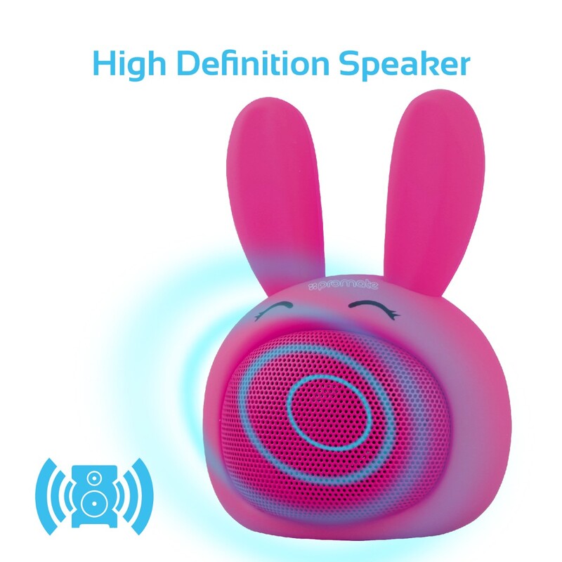 Promate Bunny Kids Bluetooth Speaker, Portable Wireless V4.1 Speaker with HD Sound Quality, Hands-Free Call Function and Cute Bunny Design, Pink