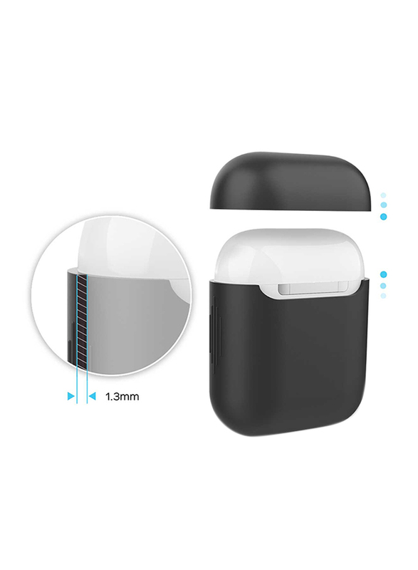 Promate AirCase Silicone Case for Apple AirPods/AirPods 2, Ultra-Lightweight Protective 360 Degree Cover with Scratch-Resistance and Wireless Charging, Black