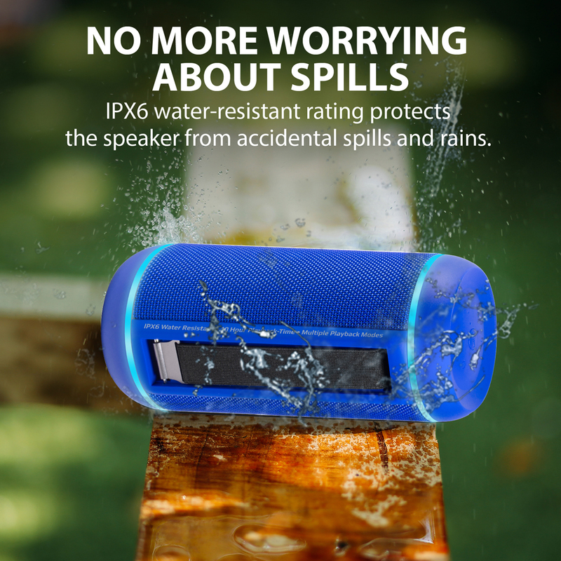 Promate Silox-Pro Portable Indoor/Outdoor 30W Wireless Bluetooth Stereo Speaker, IPX6 Water-Resistant with Mic, FM Radio, TF Card Slot, USB Port, Audio Jack & Built-In 6600mAh Power Bank, Blue