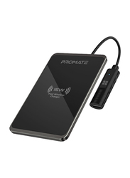 Promate 15W Qi Certified Fast Wireless Charging Pad with USB-C Input, Black